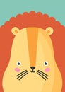 Cute lion snout flat vector illustration. Adorable wildlife animal muzzle cartoon colorful background. Close up lion