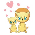 cute lions couple characters vector illustration