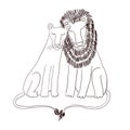 Cute lions together hand drawn illustration. Royalty Free Stock Photo