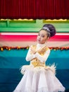 Cute little actress. child girl in Princess costume on the show in school activity day Royalty Free Stock Photo