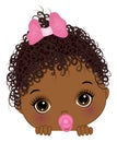 Cute Little African American Bay Girl Playing Peekaboo. Vector Peek a Boo Black Girl