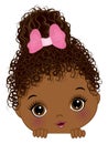 Cute Little Peekaboo Baby Girl with Afro Puff. Vector Peek a Boo Black Girl Royalty Free Stock Photo