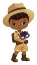 Vector African American Zoologist with Binocular and Rucksack Royalty Free Stock Photo