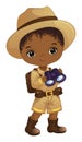 Vector African American Zoologist with Binocular and Rucksack Royalty Free Stock Photo