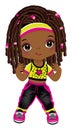 Cute Little African American Girl with Dreadlocks Dancing Hip Hop. Vector Hip Hop Black Girl Royalty Free Stock Photo