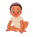 Cute little African American toddler sitting. Vector illustration isolated on white background.