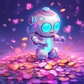 Cute little ai bots taking all the coins generative AI Royalty Free Stock Photo