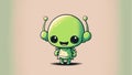 Cute little alien chibi picture. Cartoon happy drawn characters