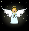 Cute little angel girl, cartoon art - Vector, vector illustration Royalty Free Stock Photo