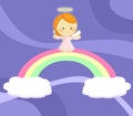 Cute little angel girl seated on rainbow Royalty Free Stock Photo