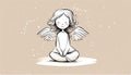 Cute sitting angel in yoga pose with copy space