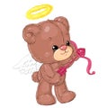 Cute little angel teddy bear with arrow of cupid. Greeting card with St. Valentine`s Day.