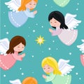 Cute little angels flying in the sky. Royalty Free Stock Photo