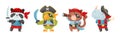 Cute Little Animal Pirate in Corsair Hat and Bandana Vector Set