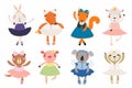 Cute little animals ballerinas set Royalty Free Stock Photo