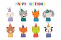 Cute little animals birthday set Royalty Free Stock Photo