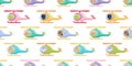 Cute little animals fly on helicopter seamless childish pattern. Funny cartoon animal character for fabric, wrapping Royalty Free Stock Photo