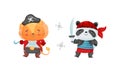 Cute little animals pirates set. Funny lion, panda bear sailor characters cartoon vector illustration Royalty Free Stock Photo