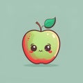 Cute little apple fruit with kawaii face. Funny and friendly food faces. Chibi happy cartoon characters
