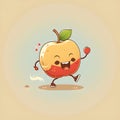 Cute little apple fruit with kawaii face. Funny and friendly food faces. Chibi happy cartoon characters