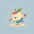 Cute little apple fruit with kawaii face. Funny and friendly food faces. Chibi happy cartoon characters