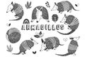 Cute Little Armadillos Doodle Collections Set Royalty Free Stock Photo
