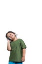 Cute little asia girl in casual clothes talking on mobile phone and smiling Royalty Free Stock Photo