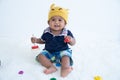 Cute little asian baby boy sitting and play toy Royalty Free Stock Photo