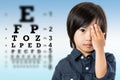 Cute little asian boy doing vision test. Royalty Free Stock Photo