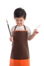 Cute little asian boy painting isolated Royalty Free Stock Photo