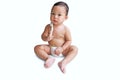 Cute little asian boy is wearing a diaper and playing on white Royalty Free Stock Photo