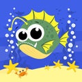 Cute little baby anglerfish cartoon