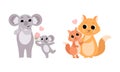 Cute Little Baby Animals and Their Moms Set, Adorable Koala and Squirrel Families Cartoon Vector Illustration Royalty Free Stock Photo