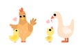 Cute Little Baby Birds and Their Moms Set, Adorable Hen and Goose Poulrty Cartoon Vector Illustration Royalty Free Stock Photo