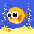 Cute little baby blowfish cartoon