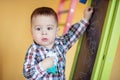 Cute little baby boy drawing with colorful chalk Royalty Free Stock Photo