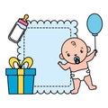 cute little baby boy in gift box and milk botttle Royalty Free Stock Photo