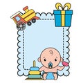 cute little baby boy in gift box and pile rings Royalty Free Stock Photo