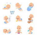 Cute Little Baby Boy or Infant in Diaper Vector Set Royalty Free Stock Photo