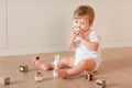 Cute little baby boy playing with blocks Royalty Free Stock Photo