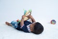 Cute little baby boy reading the book Royalty Free Stock Photo