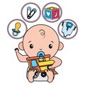 cute little baby boy with train and set toys Royalty Free Stock Photo