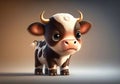 Cute little baby bull on light background, cartoon illustration generated by AI