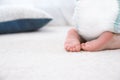 Cute little baby crawling on carpet indoors Royalty Free Stock Photo