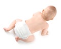 Cute little baby crawling on white background Royalty Free Stock Photo