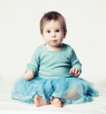 Cute baby girl in blue tulle skirt on white background Royalty Free Stock Photo