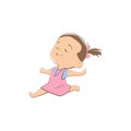 Cute little baby girl in a dress. Active kid jumping, spinning and resting. Childhood. Healthy baby play.Vector illustration