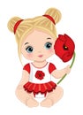 Vector Cute Blond Little Baby Girl with Poppy
