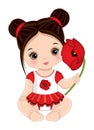 Vector Cute Dark-Haired Baby Girl with Poppy