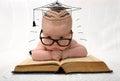Cute little baby in glasses with painted professor hat Royalty Free Stock Photo